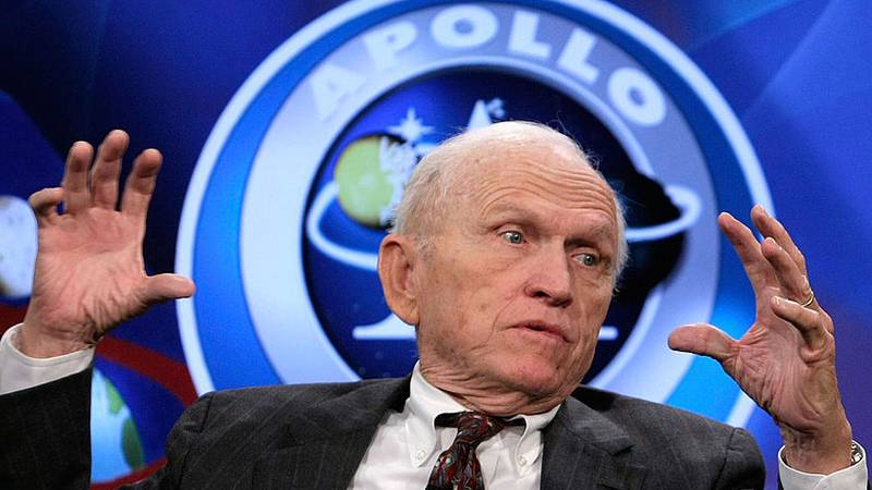 WASHINGTON - NOVEMBER 13:  Apollo 8 crew member Frank Borman speaks during a live taping of a NASA TV program at the Newseum November 13, 2008 in Washington, DC. The former astronauts participated in a discussion on the December 1968 lunar orbital mission and how the success of Apollo 8 contributed to the overall moon landing effort that culminated just six months later with Apollo 11 and to commemorate NASA's 50th anniversary.  (Photo by Alex Wong/Getty Images)